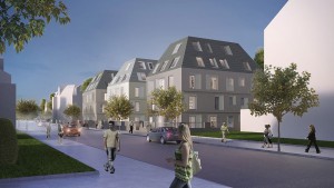 Visualisierung Straßenansicht bei Dämmerung Foto: Helma Wohnungsbau GmbH