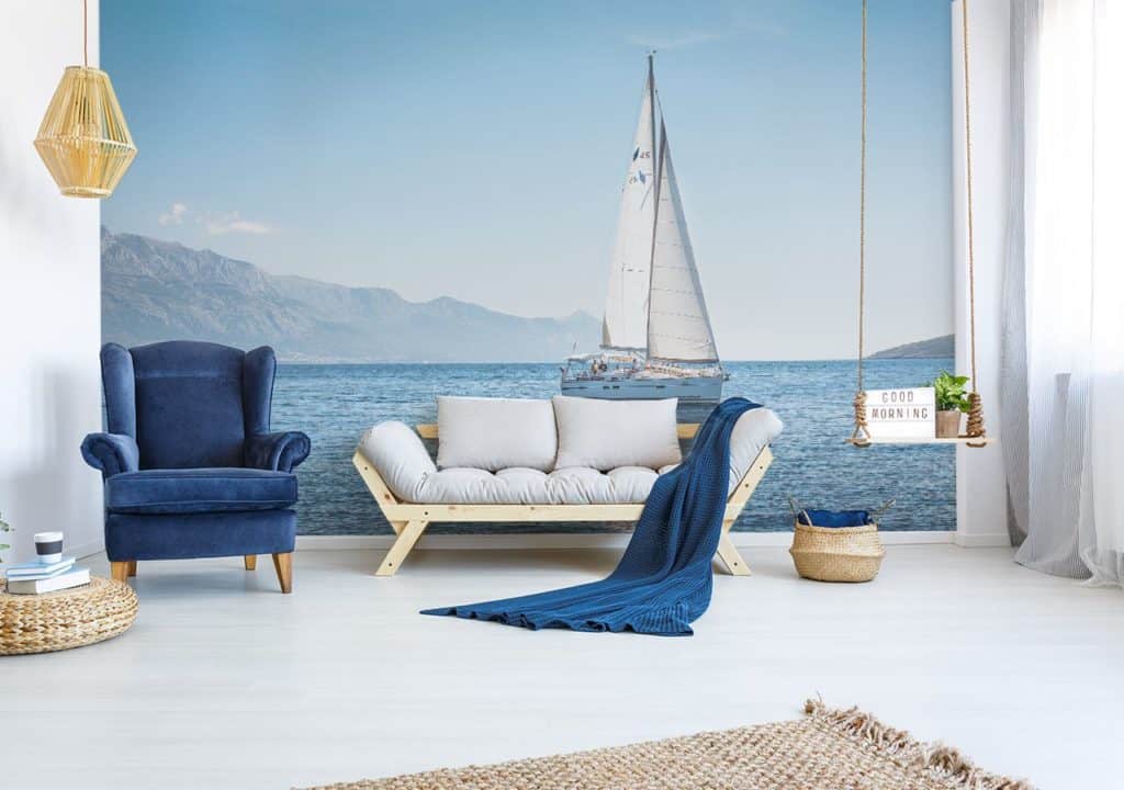 Fototapete Meer und Segelboot im maritimen Wohnzimmer